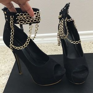 Black Suede with chain Heels